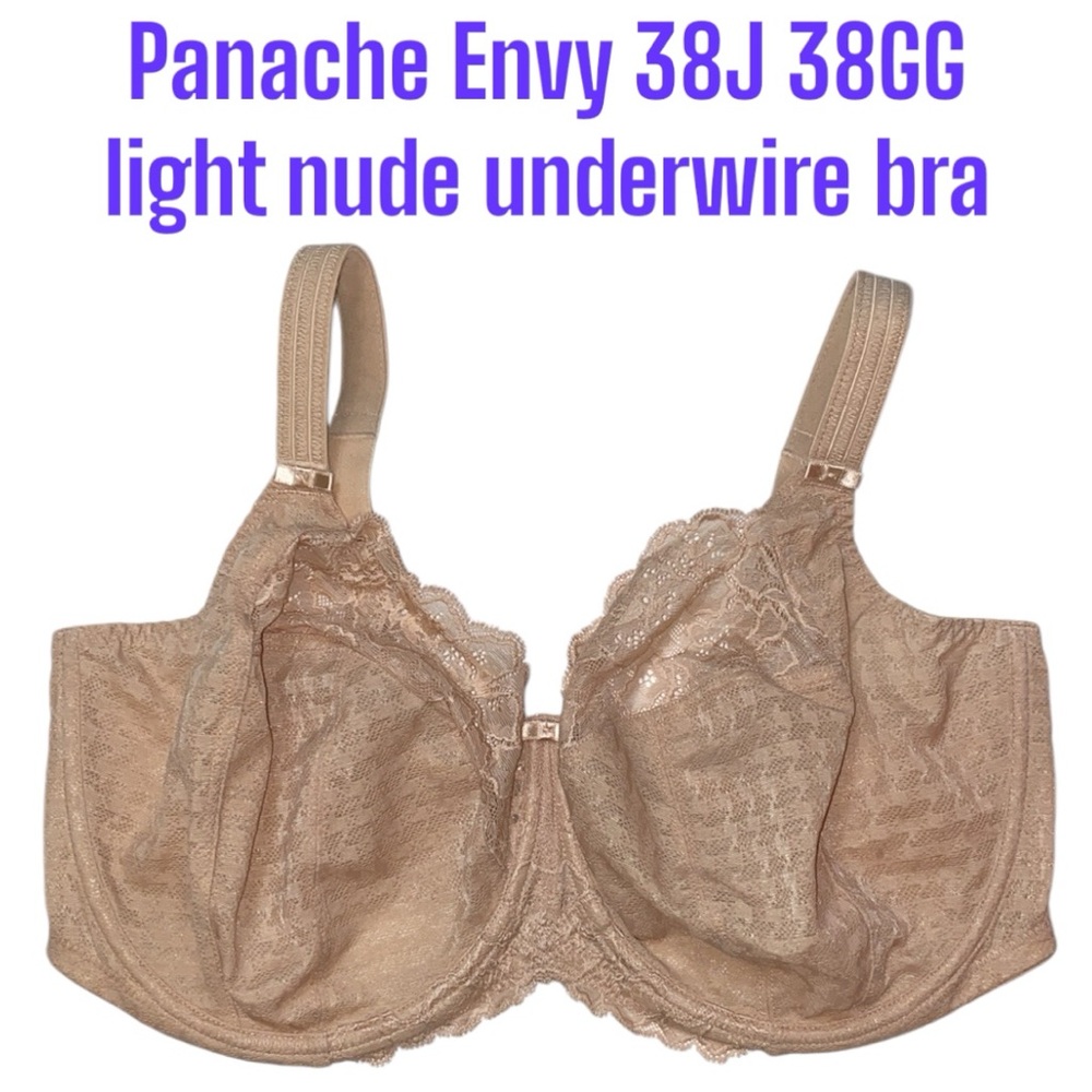 38J 38GG Panache Houndstooth Lace Underwire Bra No padding Semi-Sheer Quality D7